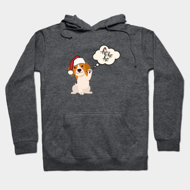 Santa Beagle Dog with Ho Ho Ho Sign Christmas Theme Hoodie by Seasonal Dogs